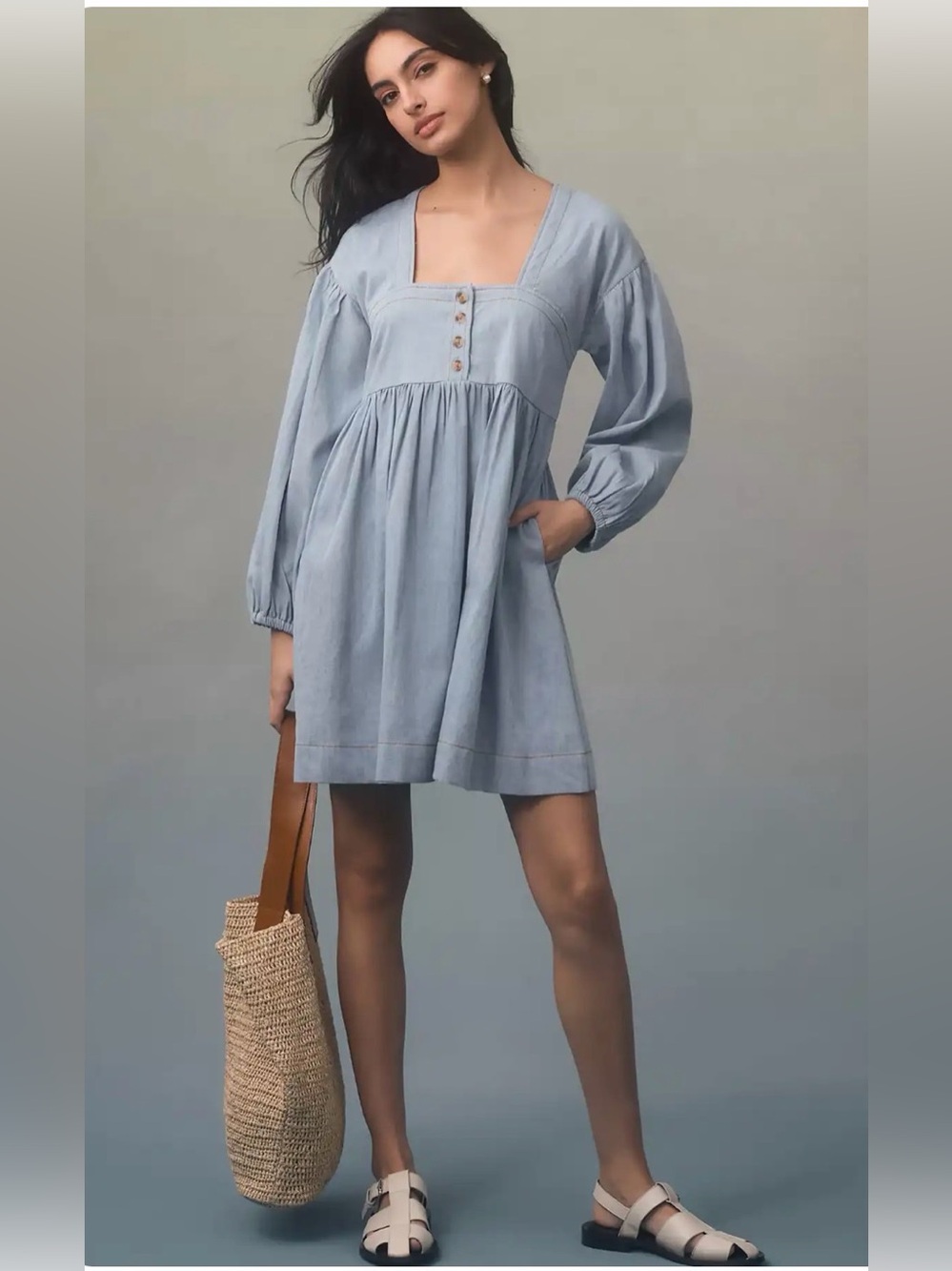 Anthropologie | Dresses | Anthropologie Blue Denim Babydoll Mini Dress